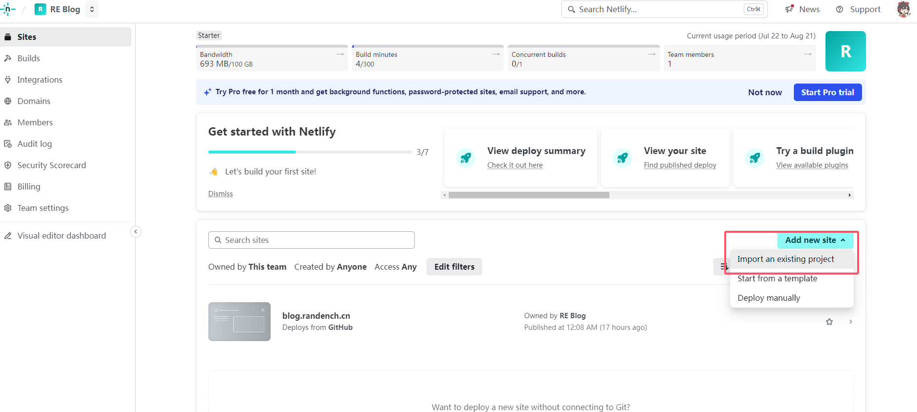 Netlify项目管理页面